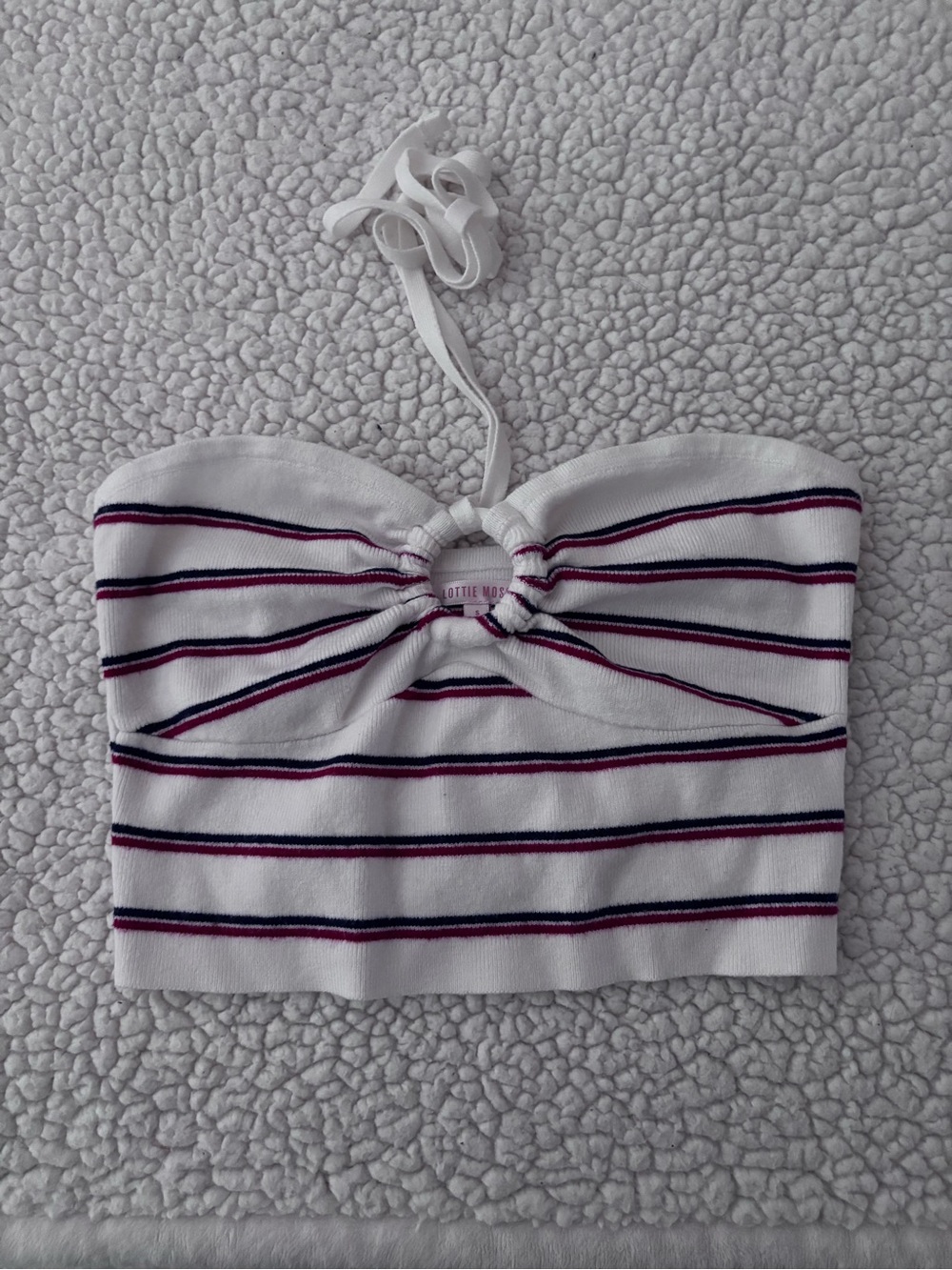 Striped White Halter Knot Crop Top